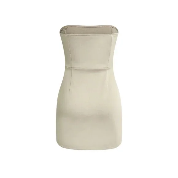 Micas Women's Size Medium Strapless Khaki Tan Mini Dress Polyester Blend NWT - Picture 3 of 7